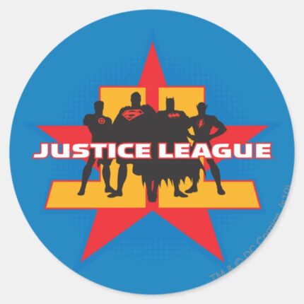 Justice League Silhouettes And Star Background Classic Round Sticker