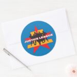 Justice League Silhouettes And Star Background Classic Round Sticker