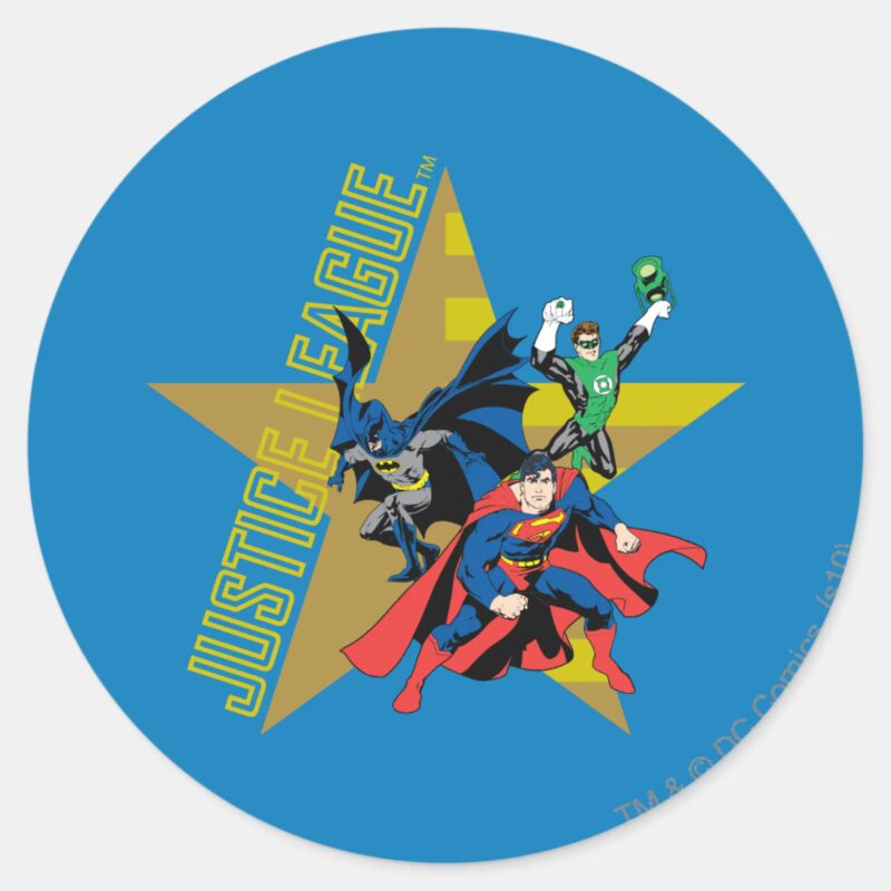 Justice League Star Heroes Classic Round Sticker Justice League Star Heroes Classic Round Sticker