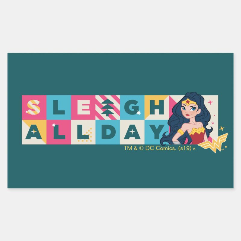 Justice League Wonder Woman Sleigh All Day Rectangular Sticker Justice League Wonder Woman Sleigh All Day Rectangular Sticker