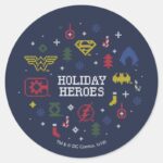 Justice League Holiday Heroes Faux Cross Stitch Classic Round Sticker