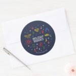 Justice League Holiday Heroes Faux Cross Stitch Classic Round Sticker