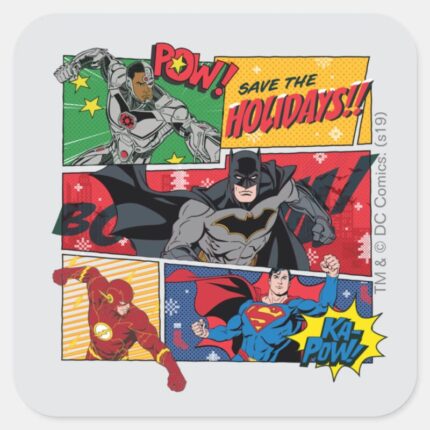 Justice League Save The Holidays Square Sticker