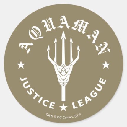 Justice League Aquaman Retro Trident Emblem Classic Round Sticker