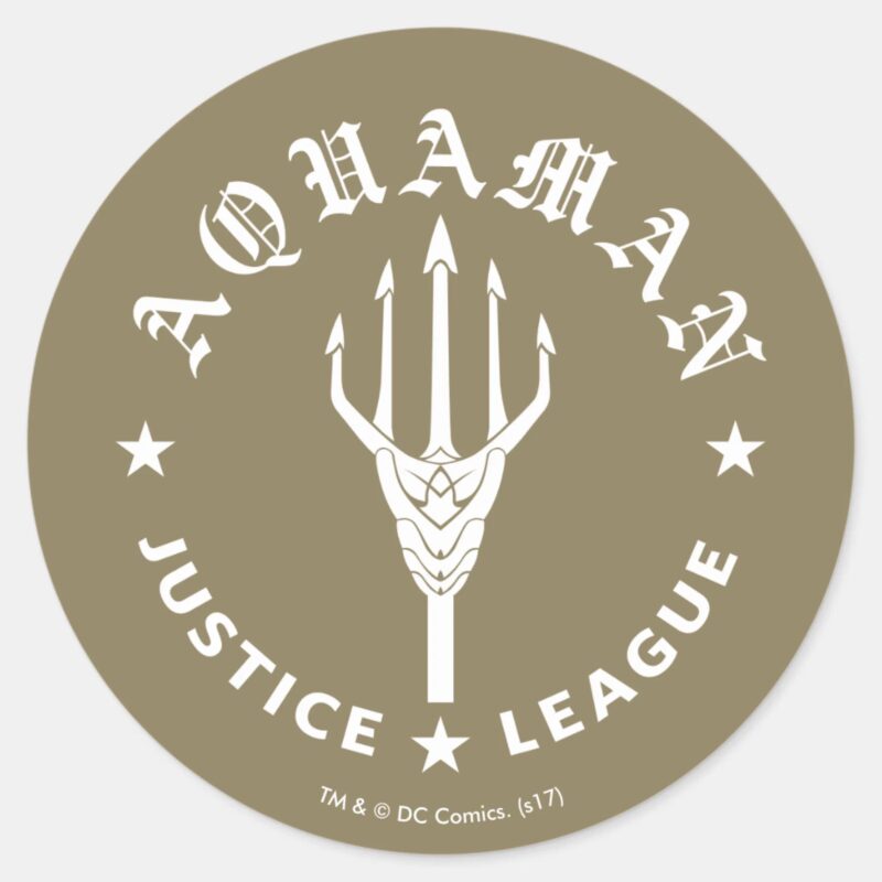 Justice League Aquaman Retro Trident Emblem Classic Round Sticker Justice League Aquaman Retro Trident Emblem Classic Round Sticker