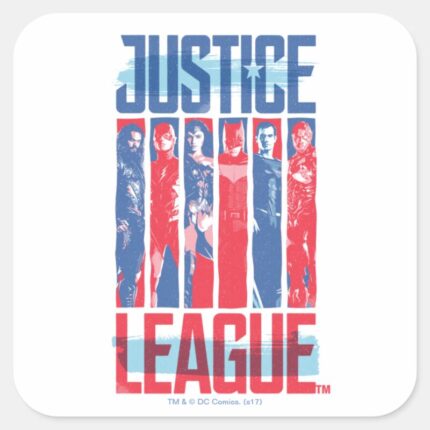 Justice League Blue Red Group Pop Art Square Sticker