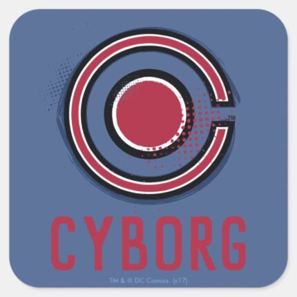 Justice League Brush Halftone Cyborg Symbol Square Sticker