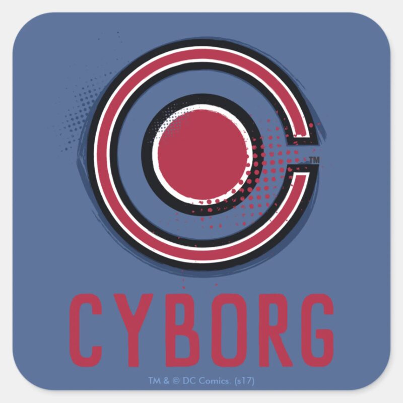 Justice League Brush Halftone Cyborg Symbol Square Sticker Justice League Brush Halftone Cyborg Symbol Square Sticker