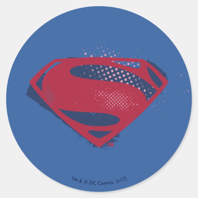 Justice League Brush Halftone Superman Symbol Classic Round Sticker Justice League Brush Halftone Superman Symbol Classic Round Sticker