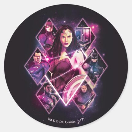 Justice League Diamond Galactic Group Panels Classic Round Sticker