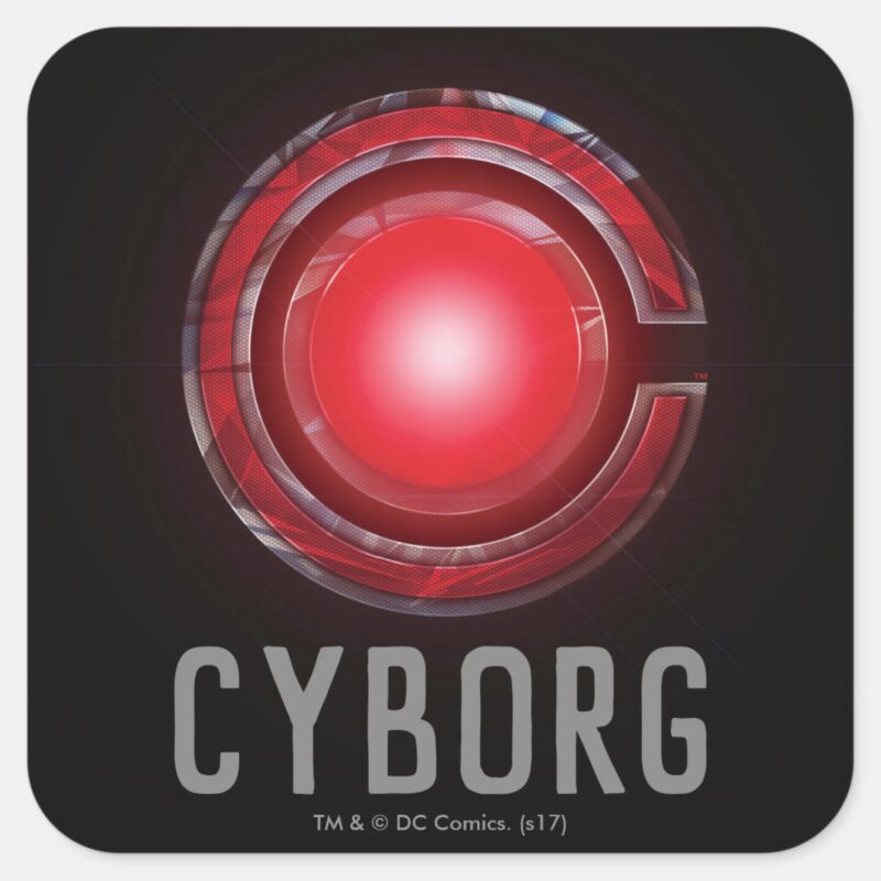 Justice League Glowing Cyborg Symbol Square Sticker Justice League Glowing Cyborg Symbol Square Sticker