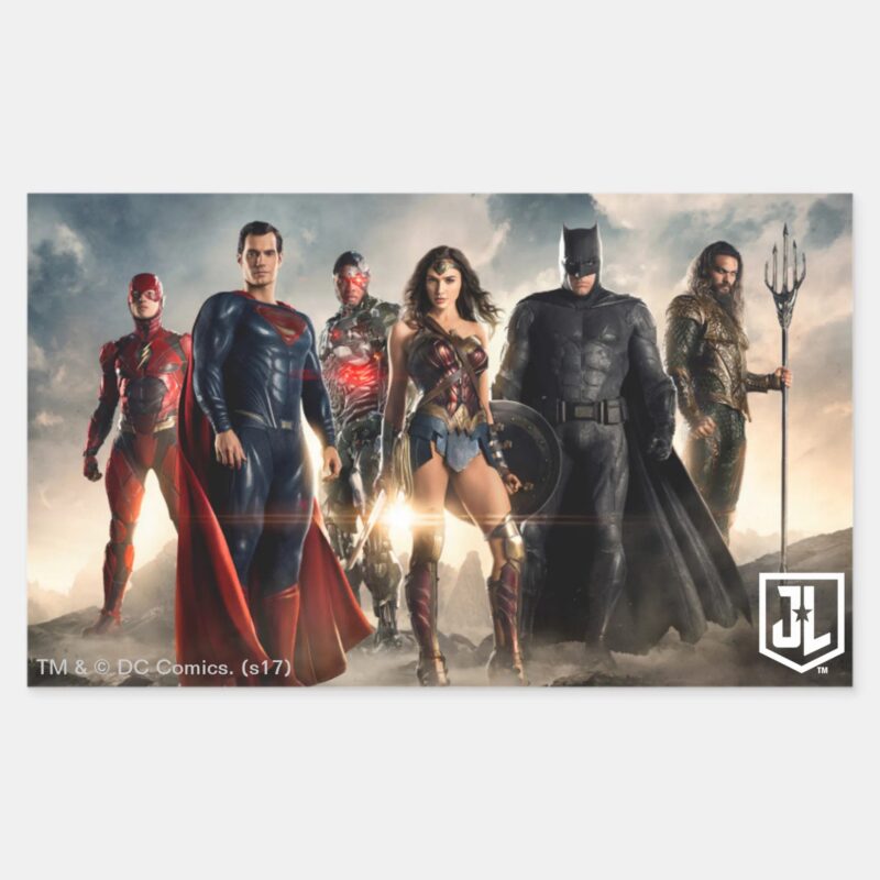 Justice League Justice League On Battlefield Rectangular Sticker Justice League Justice League On Battlefield Rectangular Sticker