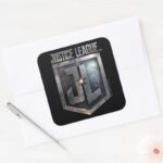 Justice League Metallic JL Shield Square Sticker