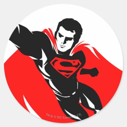 Justice League Superman Flying Noir Pop Art Classic Round Sticker