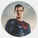 Justice League Superman On Battlefield Classic Round Sticker
