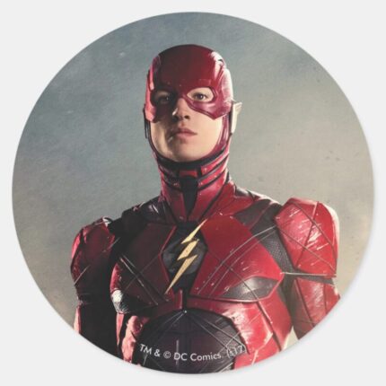 Justice League The Flash On Battlefield Classic Round Sticker