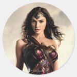 Justice League Wonder Woman On Battlefield Classic Round Sticker