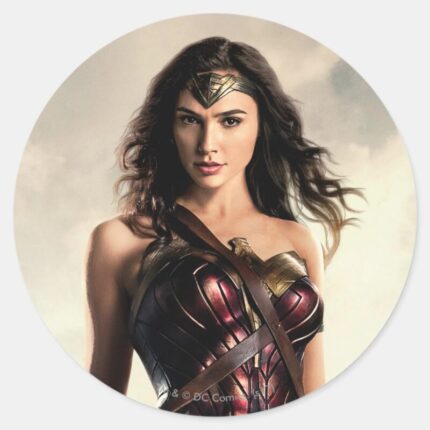 Justice League Wonder Woman On Battlefield Classic Round Sticker