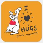 Kanga Roo I Love Hugs With Mummy Square Sticker
