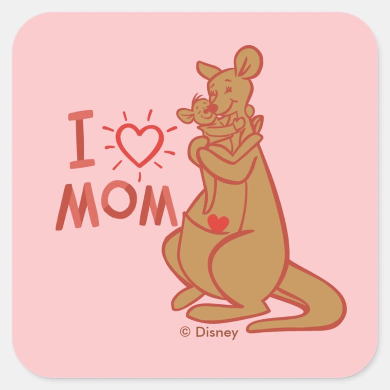 Kanga Roo I Love Mom Square Sticker