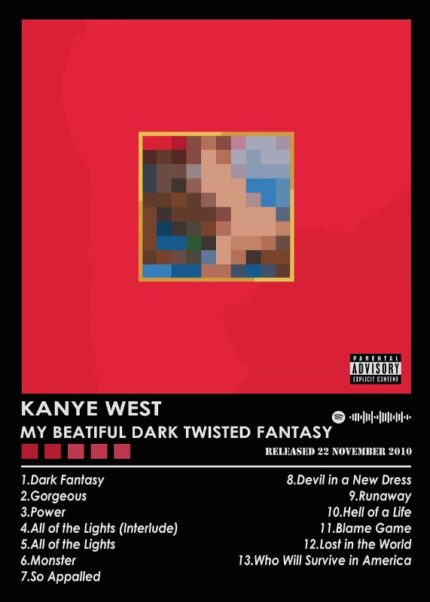 Kanye West My Beautiful Dark Twisted Fantasy Music Poster