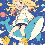 Kawaii Anime Girl Riding Whale In Space Poster