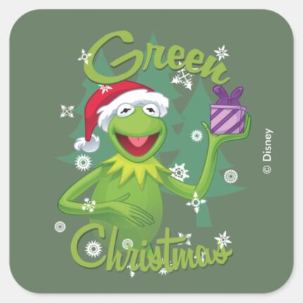 Kermit The Frog Green Christmas Square Sticker