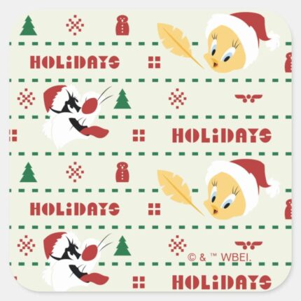 LOONEY TUNES™ SYLVESTER™ TWEETY™ Holiday Pattern Square Sticker