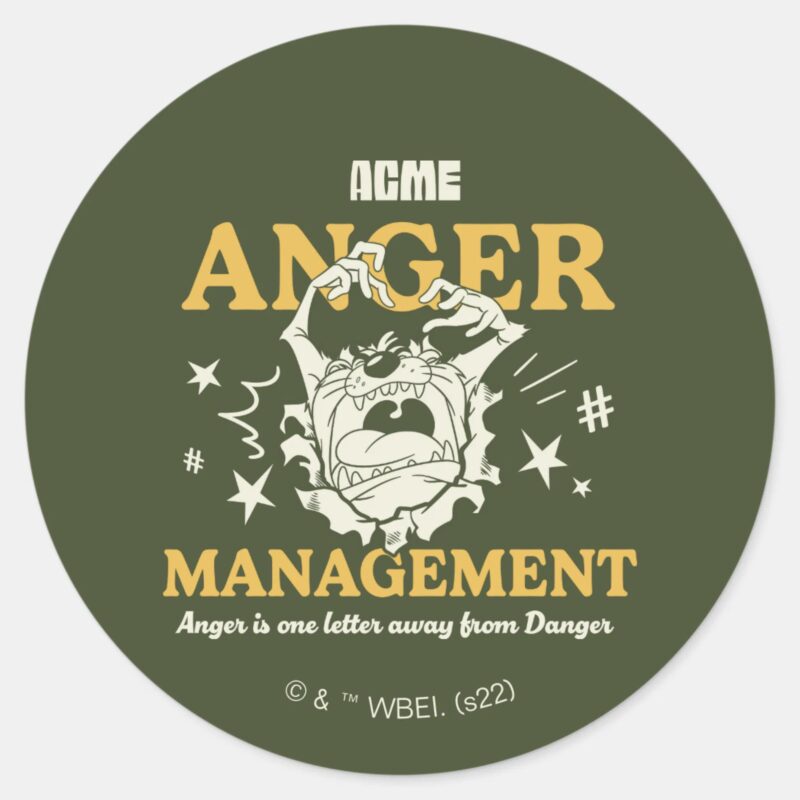 LOONEY TUNES™ TAZ™ ACME Anger Management Classic Round Sticker LOONEY TUNES™ TAZ™ ACME Anger Management Classic Round Sticker