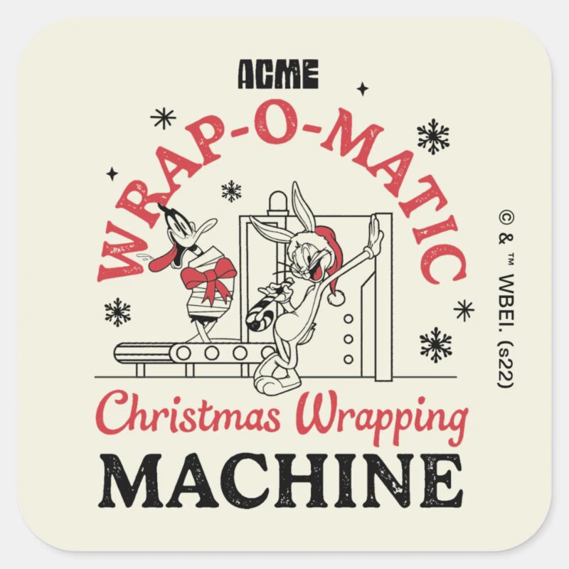 LOONEY TUNES™ ACME Wrap O Matic Wrapping Machine Square Sticker LOONEY TUNES™ ACME Wrap O Matic Wrapping Machine Square Sticker