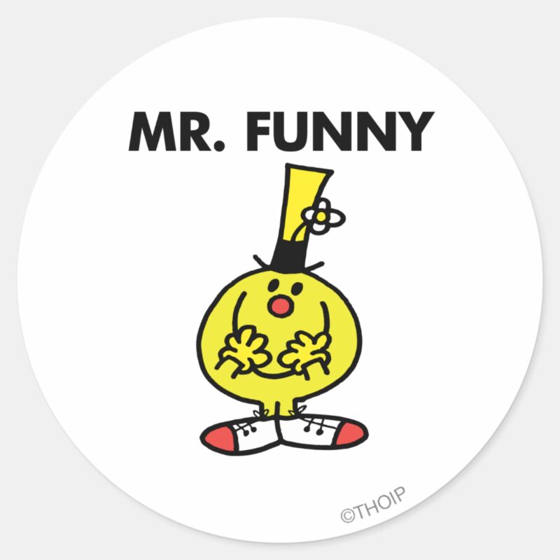 Laughing Mr. Funny With Flower Classic Round Sticker Laughing Mr. Funny With Flower Classic Round Sticker