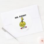 Laughing Mr. Funny With Flower Classic Round Sticker