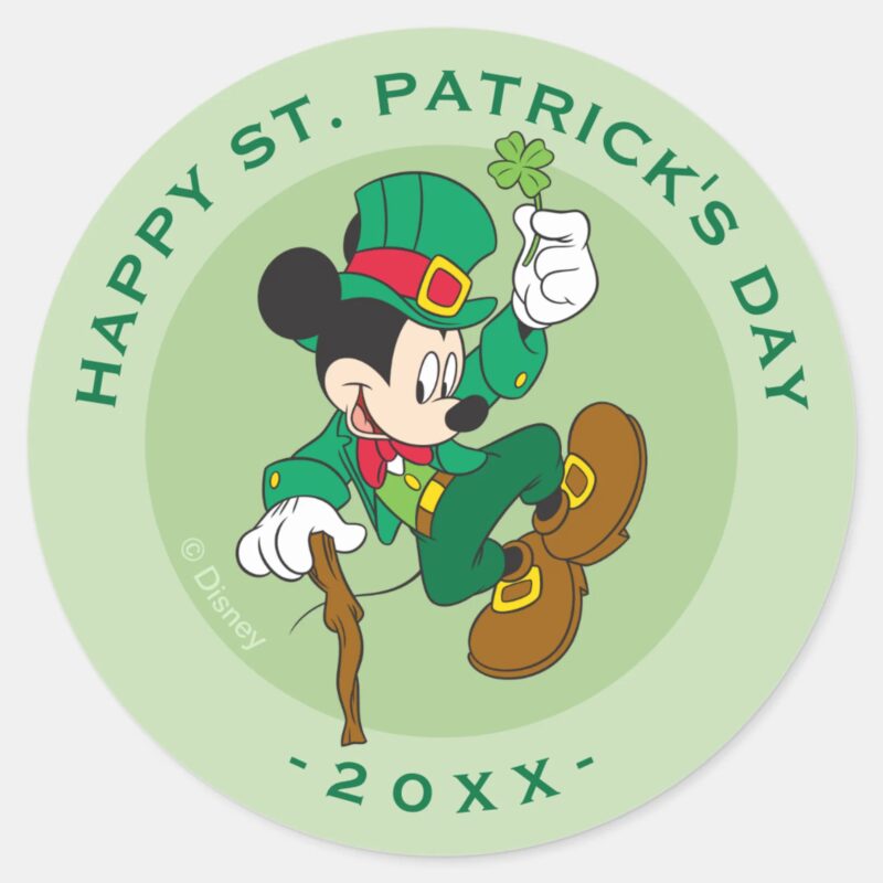 Leprechaun Mickey Mouse St. Patricks Day Classic Round Sticker