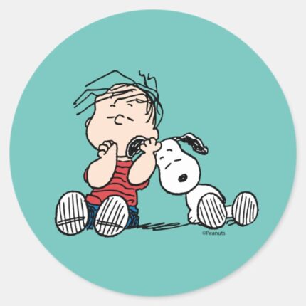 Linus Comforted With Snoopys Ear Classic Round Sticker