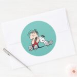 Linus Comforted With Snoopys Ear Classic Round Sticker
