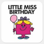 Little Miss Birthday With Pink Balloon Square Sticker