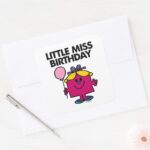 Little Miss Birthday With Pink Balloon Square Sticker