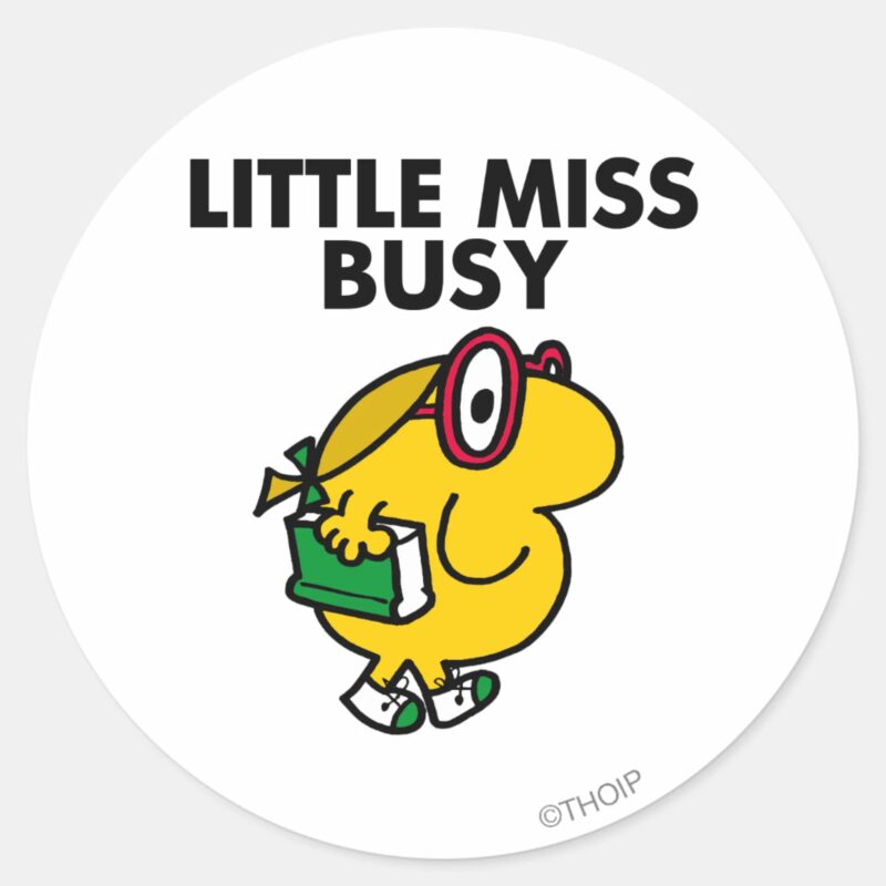 Little Miss Busy Reading Time Classic Round Sticker Little Miss Busy Reading Time Classic Round Sticker