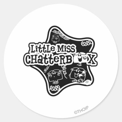 Little Miss Chatterbox Black White Star Classic Round Sticker