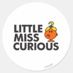 Little Miss Curious Black Lettering Classic Round Sticker