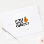 Little Miss Curious Black Lettering Classic Round Sticker