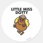 Little Miss Dotty Waving Classic Round Sticker