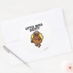 Little Miss Dotty Waving Classic Round Sticker