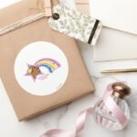 Little Miss Dotty Chasing Rainbows Classic Round Sticker
