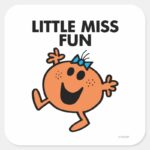 Little Miss Fun Waving Joyously Square Sticker