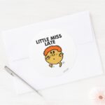 Little Miss Late Black Lettering Classic Round Sticker