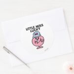 Little Miss Lucky Hiding Her Mouth Classic Round Sticker