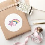 Little Miss Lucky Rainbow Classic Round Sticker