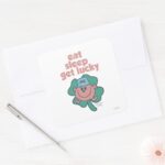 Little Miss Luckys Motto Green Clover Square Sticker