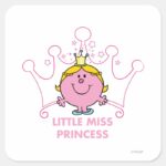 Little Miss Princess Pink Five Pointed Crown Square Sticker